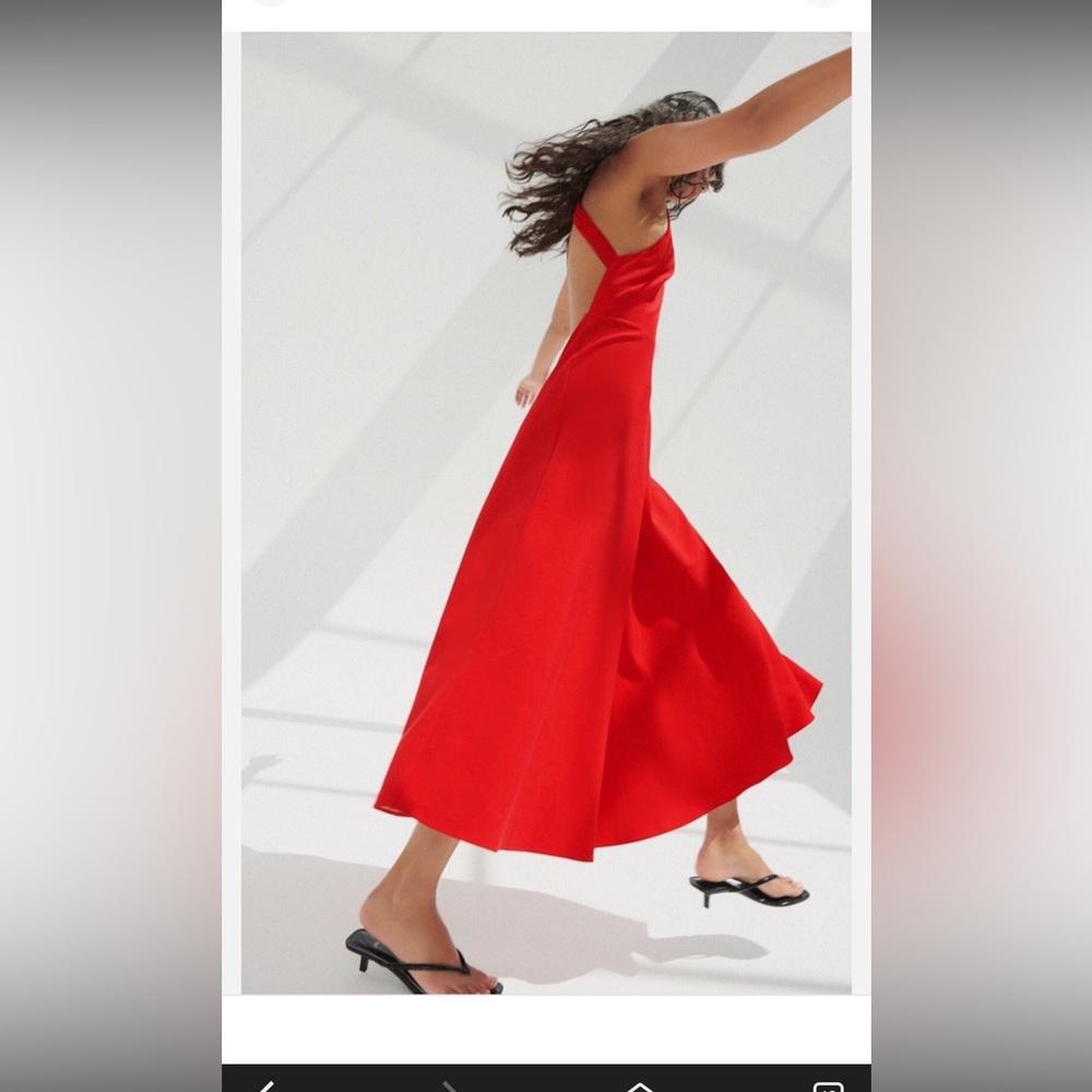 ZARA Red Halter Open-Back Midi Maxi Linen-Blend Dress Top Shirt size M